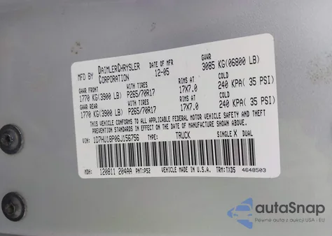 2006 Dodge Ram 1500 St из США, поврежденный, VIN 1D7HU18P06J156756